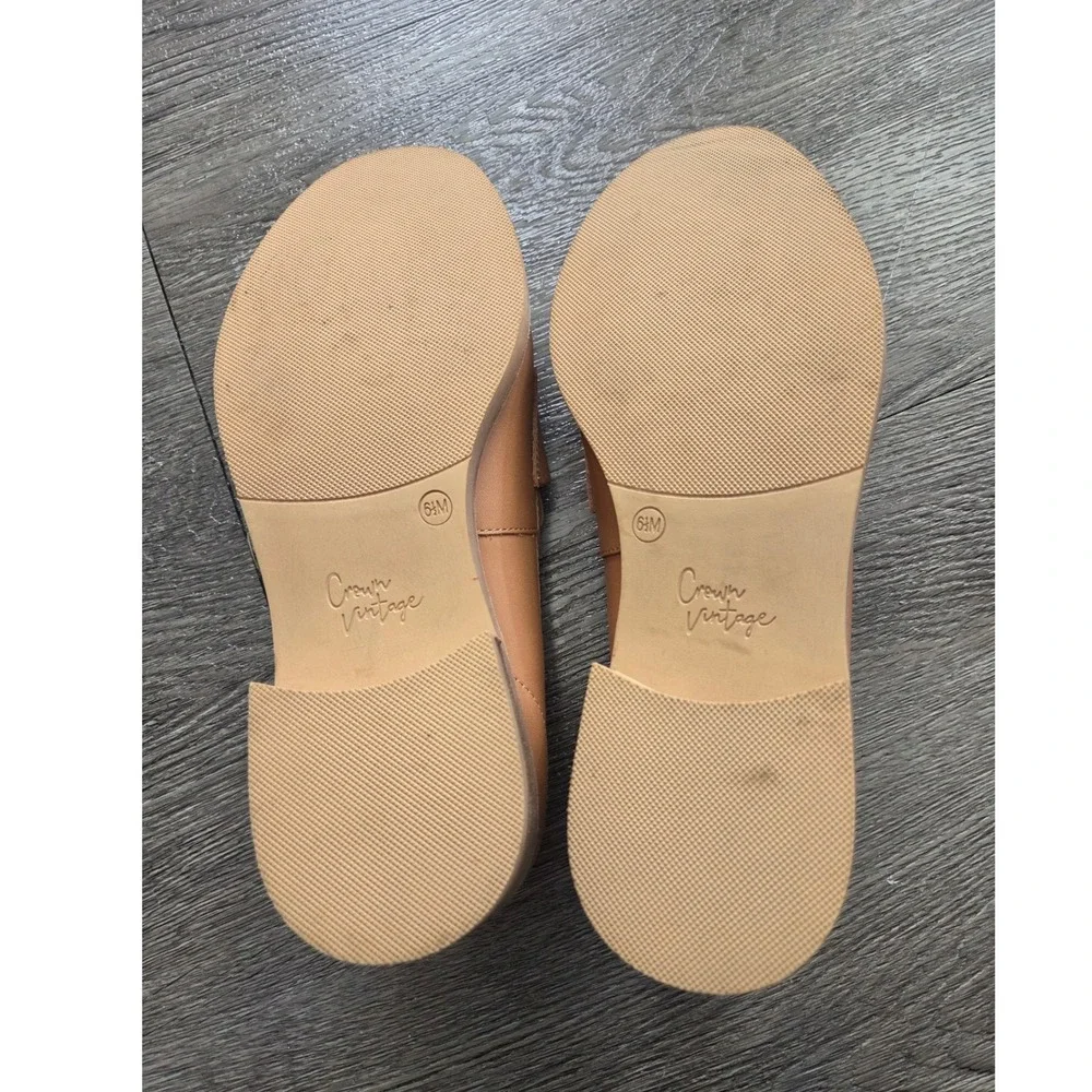 Crown Vintage Loafers Women 6.5 Tan Leather Penny Slip On Block Heel. No Box